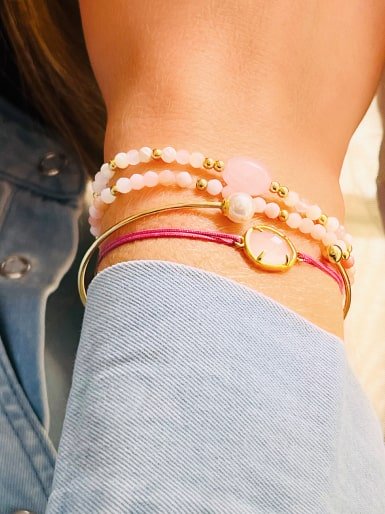 Bracelets plaqué or pierres naturelles rose
